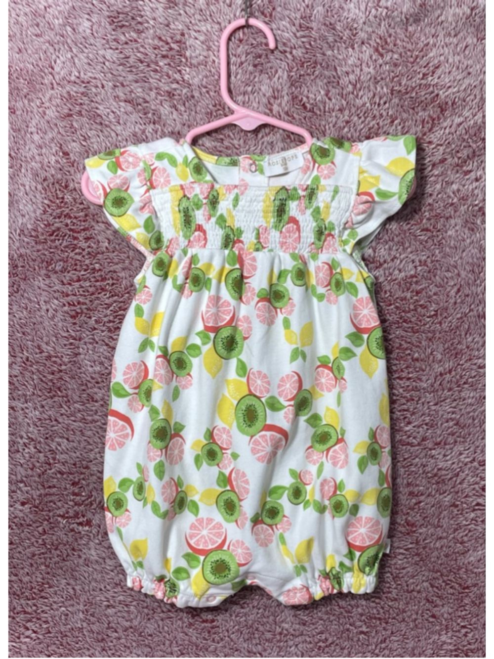 Girls Rosie Pope 12 Months White grapefruit kiwi smocked bubble romper